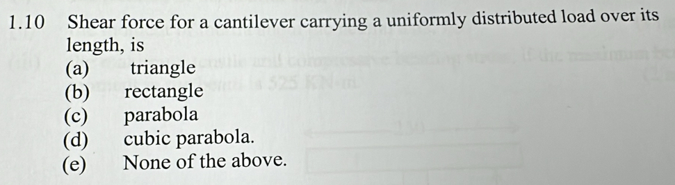 Solved: 1.10 Shear force for a cantilever carrying a uniformly ...