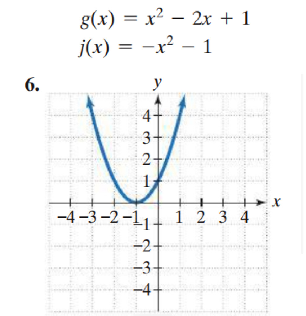 g(x)=x^2-2x+1
j(x)=-x^2-1
6.