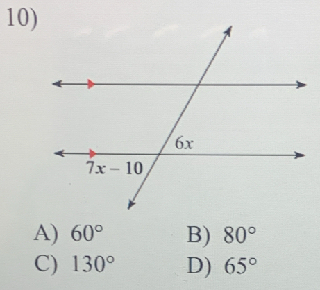 A) 60° B) 80°
C) 130° D) 65°