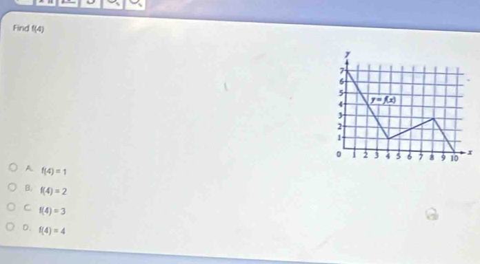 Find f(4)
A f(4)=1
B. f(4)=2
C f(4)=3
D. f(4)=4