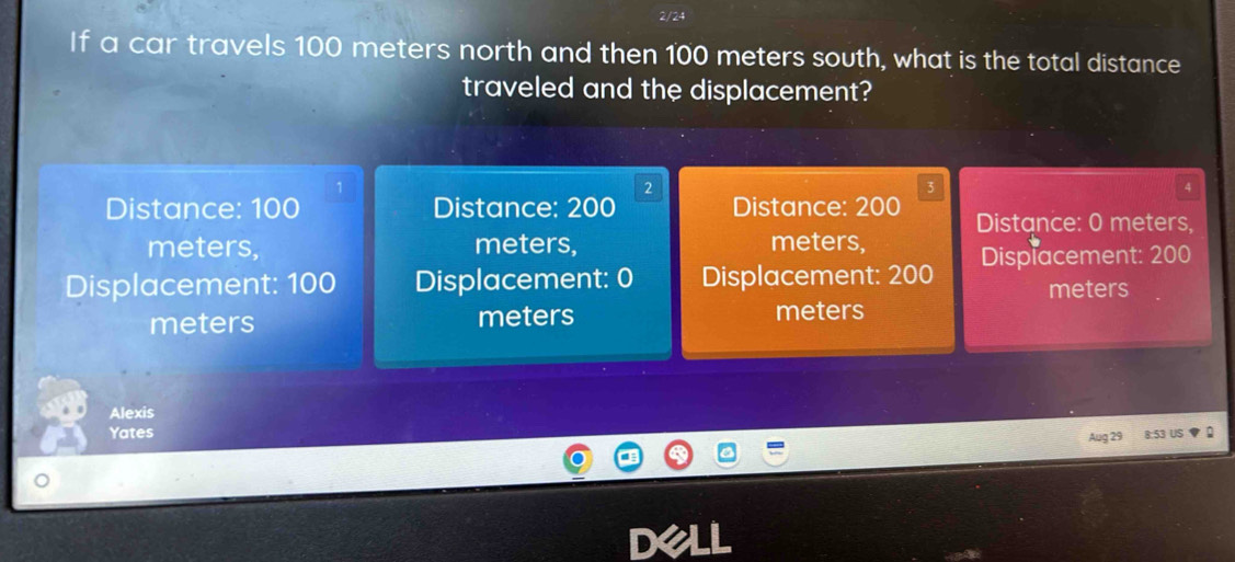Solved: If a car travels 100 meters north and then 100 meters south ...