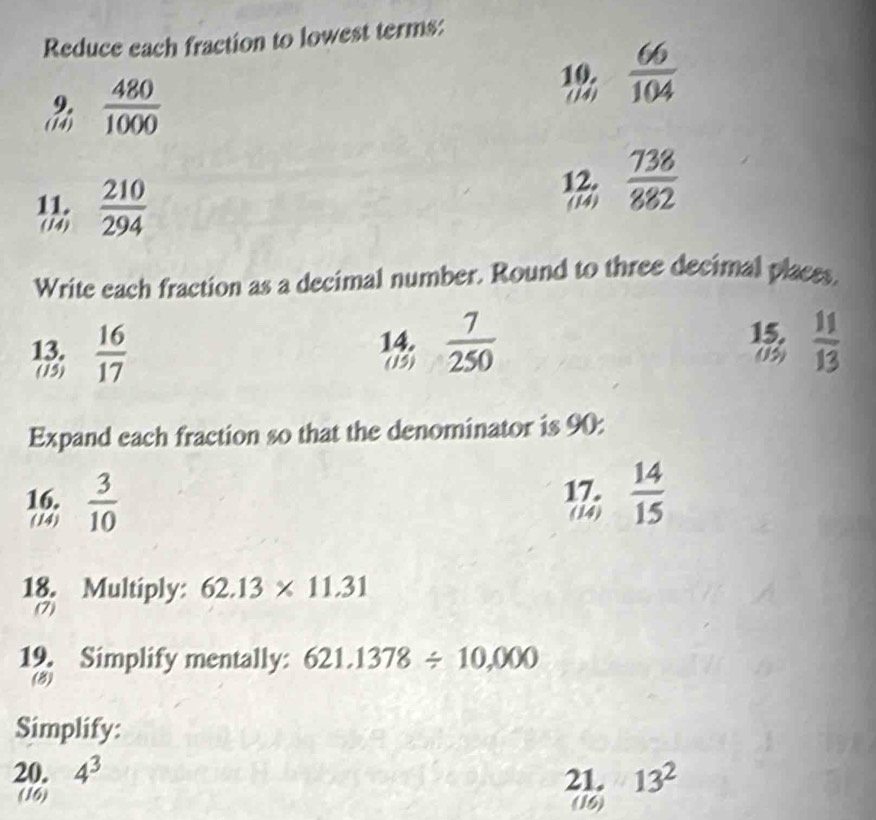 Solved: Reduce each fraction to lowest terms: 9. (14) (14) 480/1000 10 ...