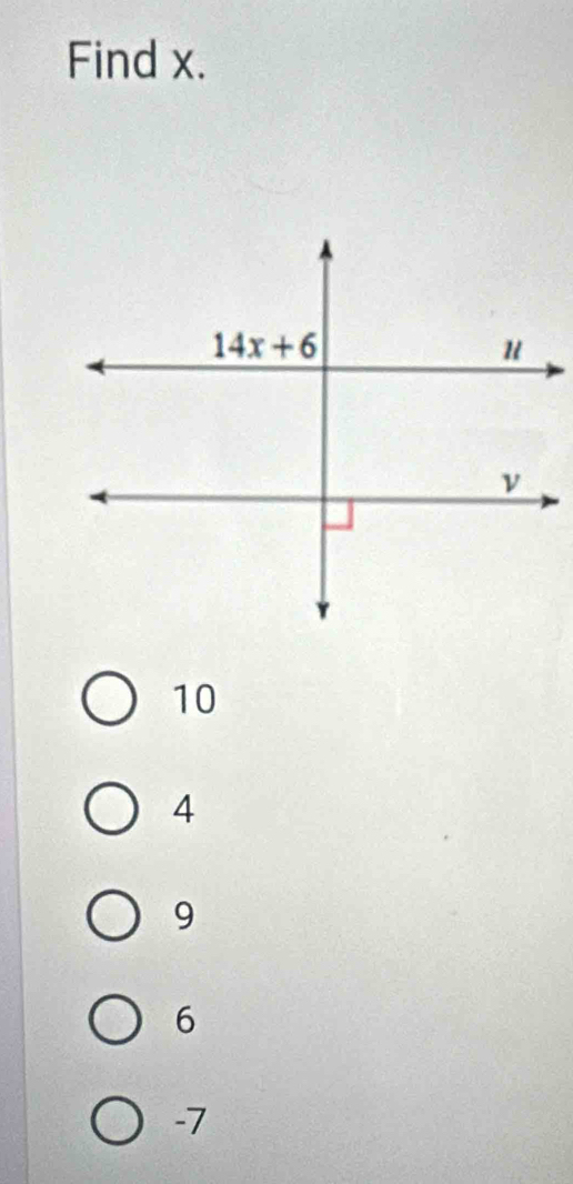 Find x.
10
4
9
6
-7