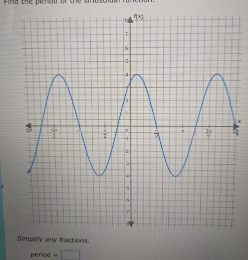 Fina the peroa of the sind
x
4
.
period = frac 