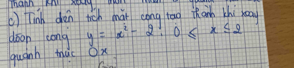 Thann KI Spay MoL 
() Tinh cen tich màt cong tāo thanh khi lay 
doon cong y=x^2-2!0≤ x≤ 2
quann muc Ox