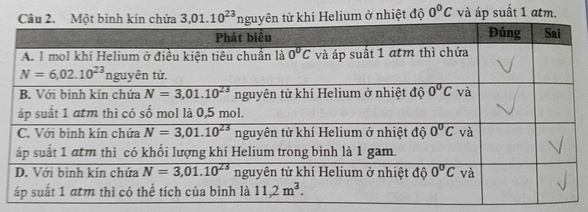 x hí Helium ở nhiệt độ 0^0C và áp suất 1 atm.