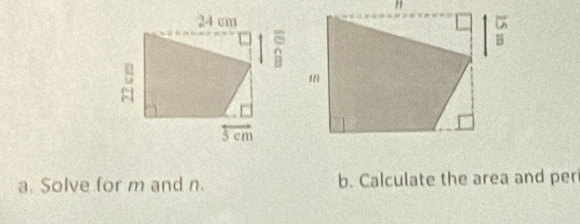 Solve for m and n. b. Calculate the area and per