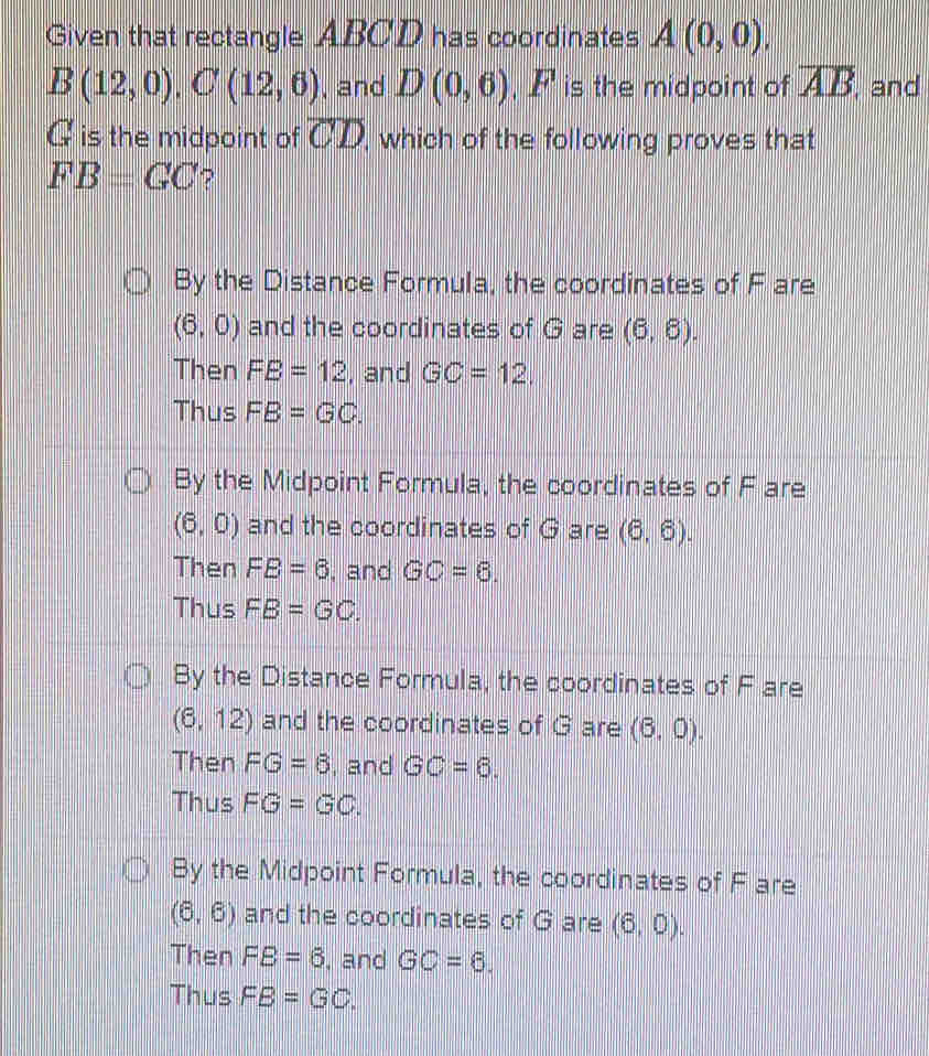 Given that rectangle ABCD has coordinates A(0,0). B(12,0), C(12,6 ...