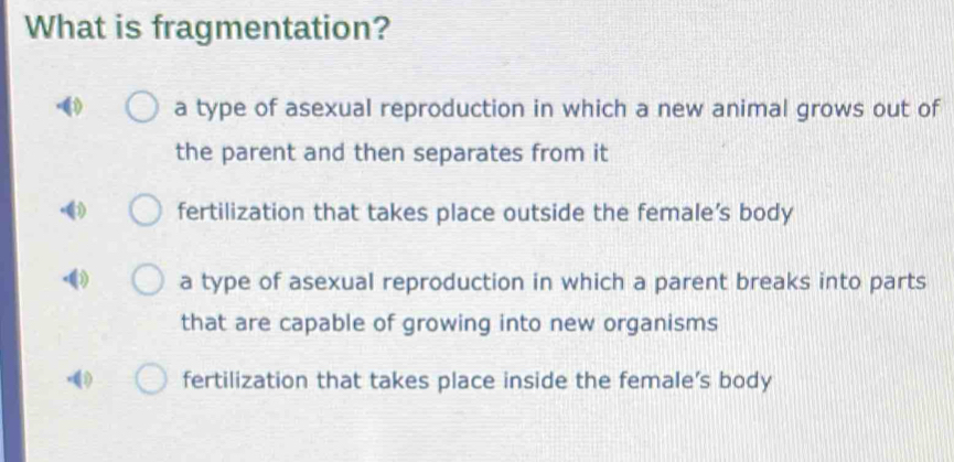 Solved: What is fragmentation? a type of asexual reproduction in which ...