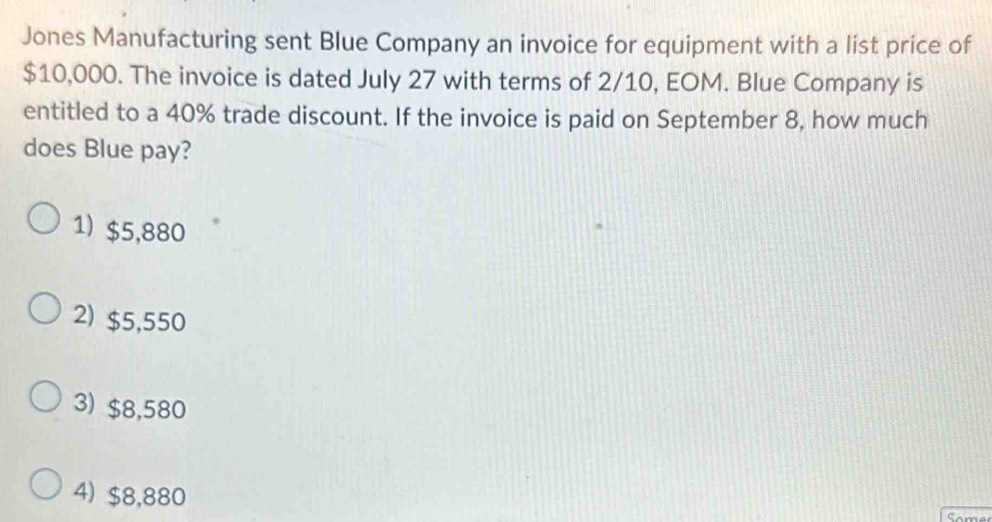 Solved: Jones Manufacturing sent Blue Company an invoice for equipment ...