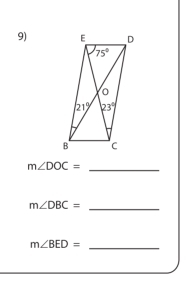 m∠ DOC= _
_ m∠ DBC=
m∠ BED= _