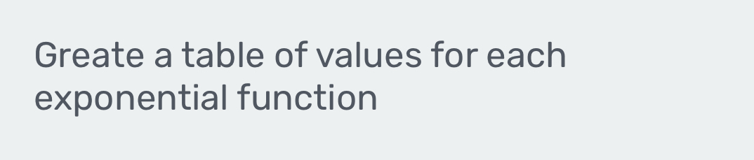 Greate a table of values for each 
exponential function