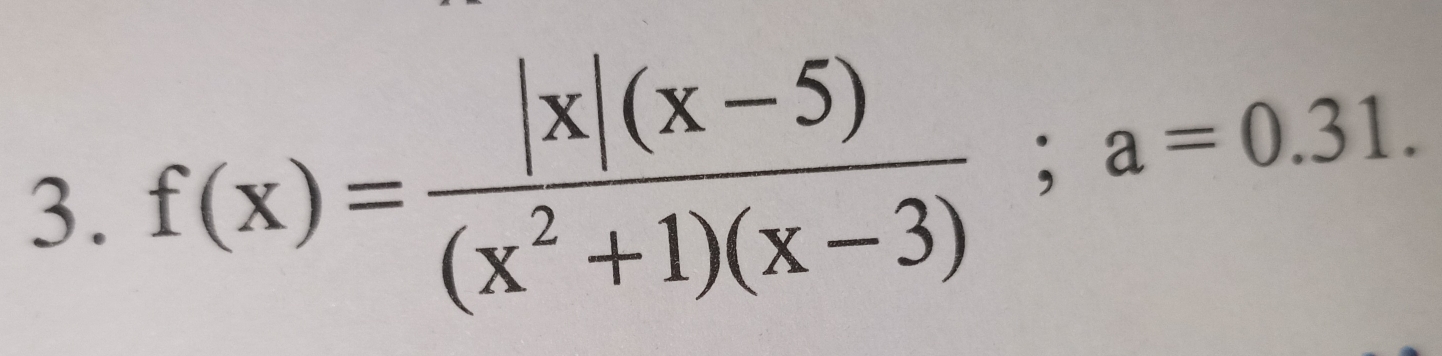 f(x)= (|x|(x-5))/(x^2+1)(x-3) ; a=0.31.