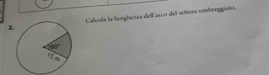 2Calcola la lunghezza dell'arco del settore ombreggiato.