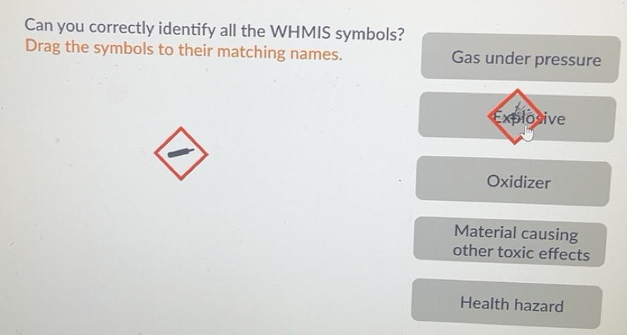 Solved: Can you correctly identify all the WHMIS symbols? Drag the ...
