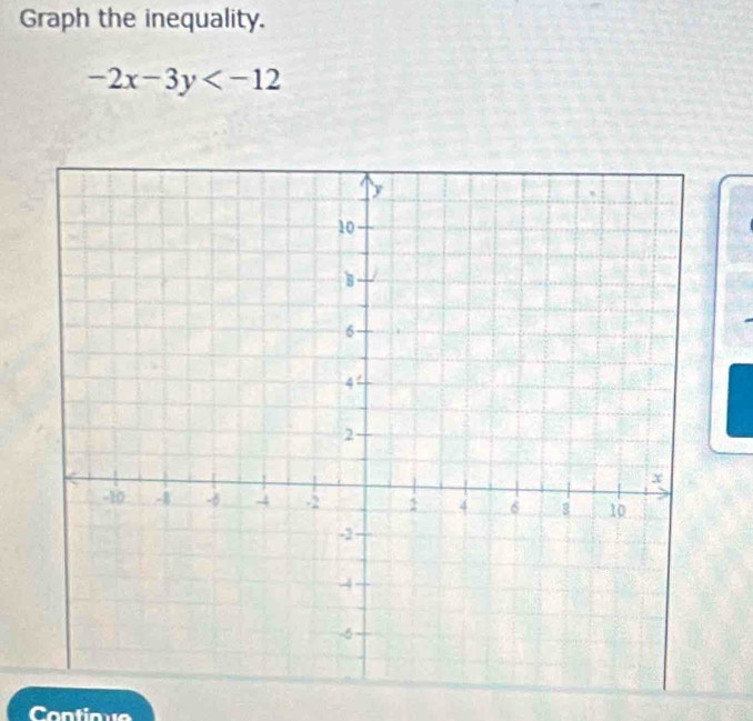 Graph the inequality.
-2x-3y
Contique