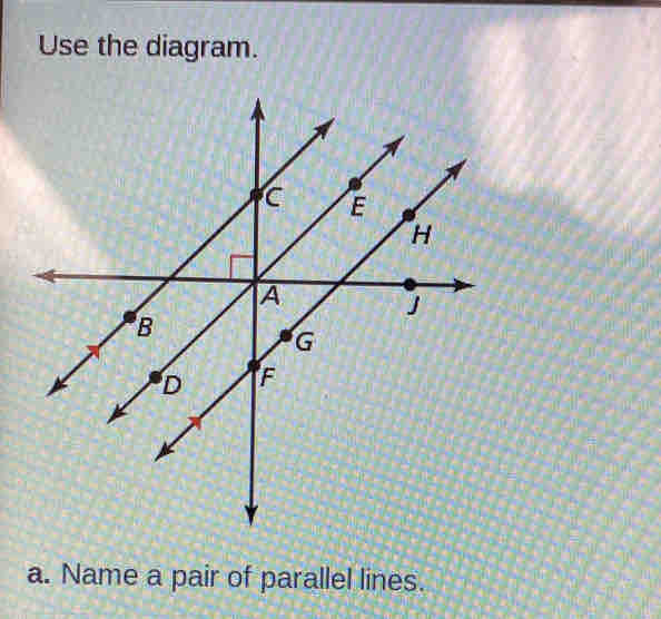 Use the diagram. 
a. Name a pair of parallel lines.