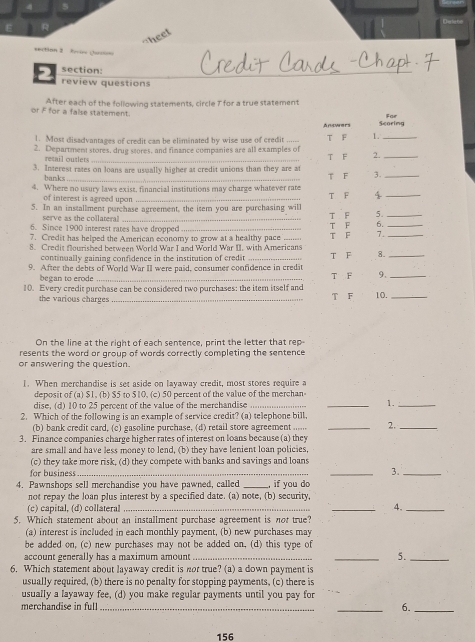 Solved: "heet =ition 2 R re Can section: 2 review questions or F for a ...