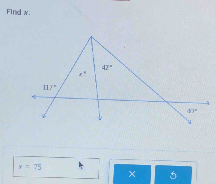 Find x.
x=75
X