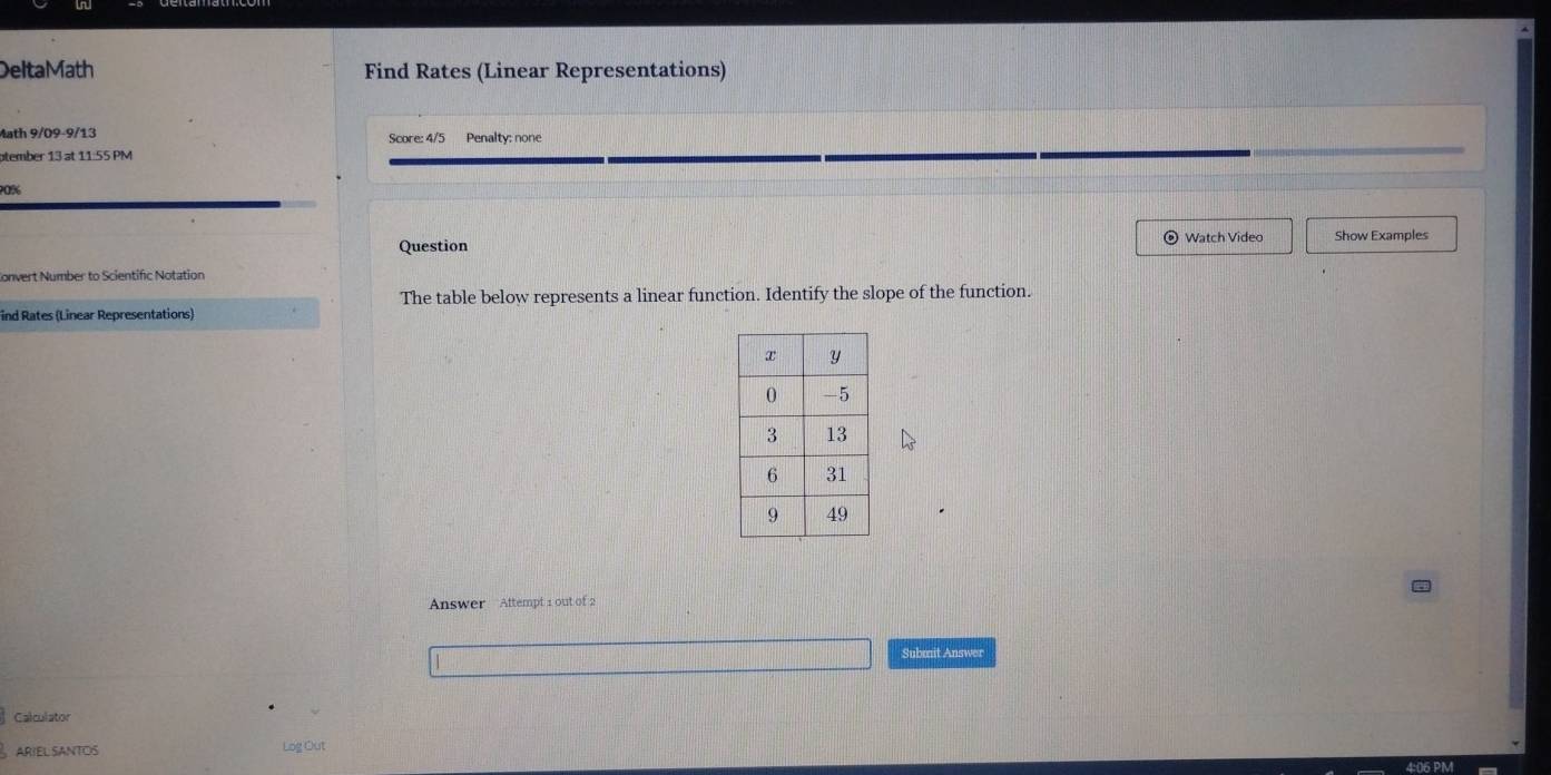Solved: DeltaMath Find Rates (Linear Representations) Math 9/09-9/13 ...