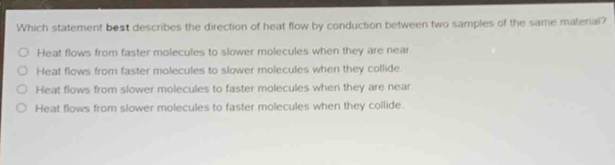 Solved: Which statement best describes the direction of heat flow by ...