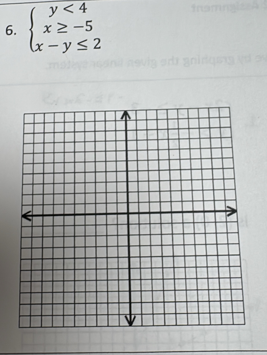 beginarrayl y<4 x≥ -5 x-y≤ 2endarray.