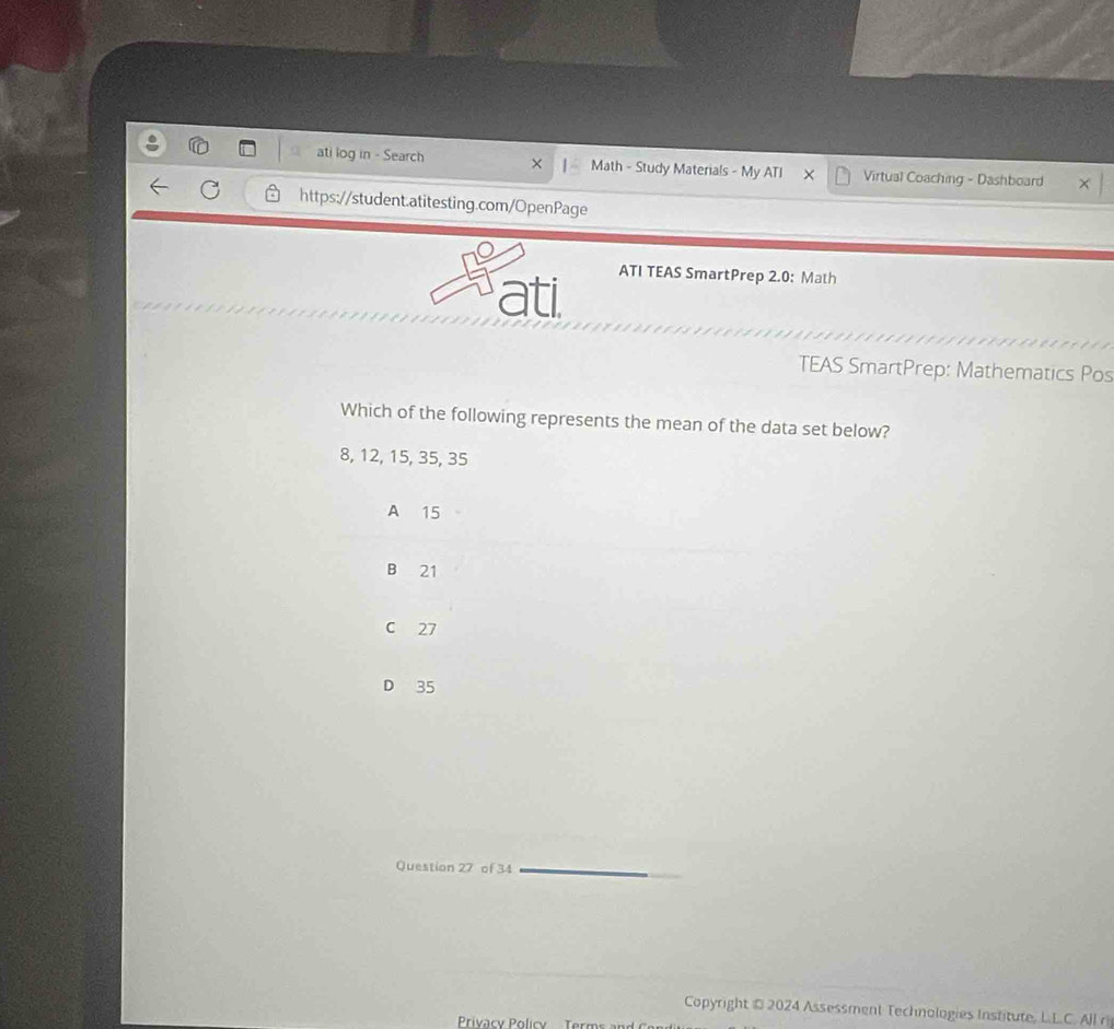 Solved: ati log in - Search × Math - Study Materials - My ATI Virtual ...