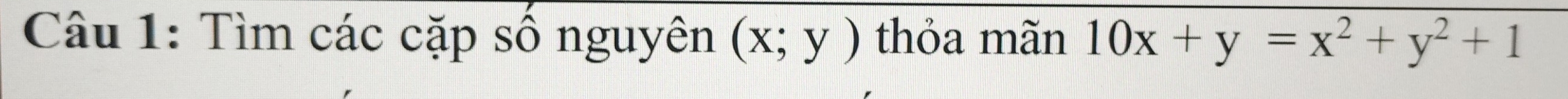 Tìm các cặp số nguyên (x;y) thỏa mãn 10x+y=x^2+y^2+1