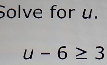 Solve for u.
u-6≥ 3