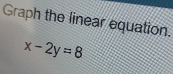 Graph the linear equation.
x-2y=8