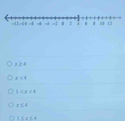 x≥ 4
x<4</tex>
1
x≤ 4
1≤ x≤ 4