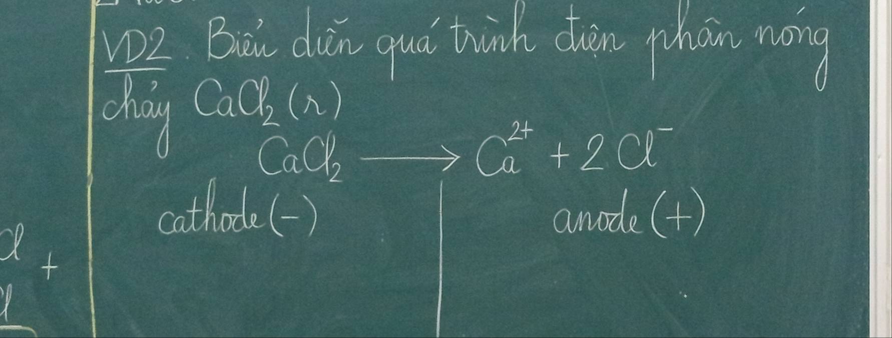 w2 Buu din ouò tih oer thān nong 
dhang
CaCl_2(r)
CaCl_2to Ca^(2+)+2Cl^-
cathode() anode(+)