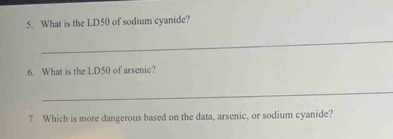 Solved: What is the LD50 of sodium cyanide? _ 6. What is the LD50 of ...