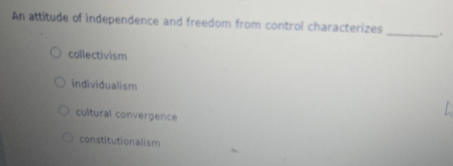 Solved: An attitude of independence and freedom from control ...