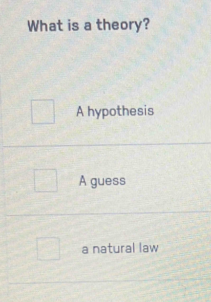 What is a theory?
A hypothesis
A guess
a natural law