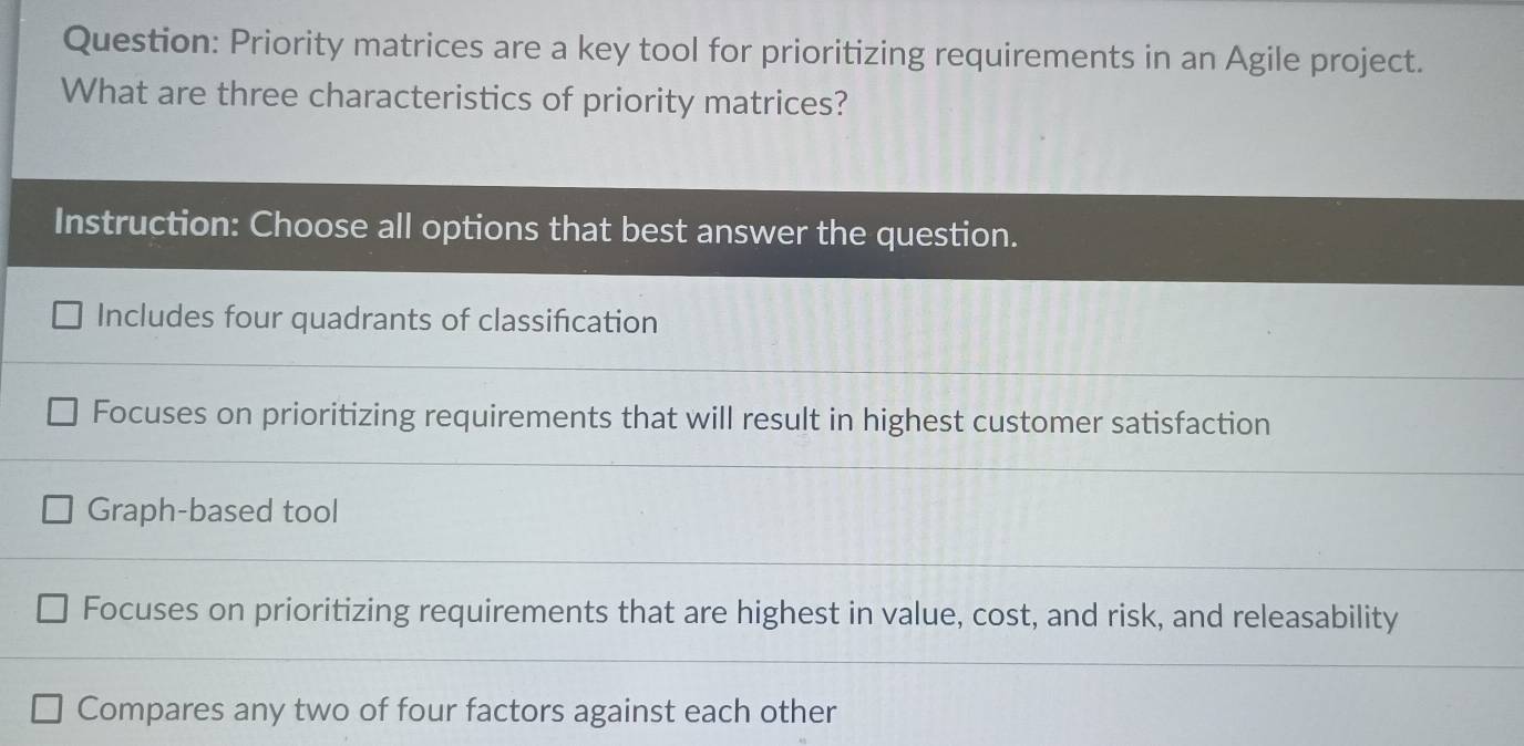 Solved: Priority matrices are a key tool for prioritizing requirements ...
