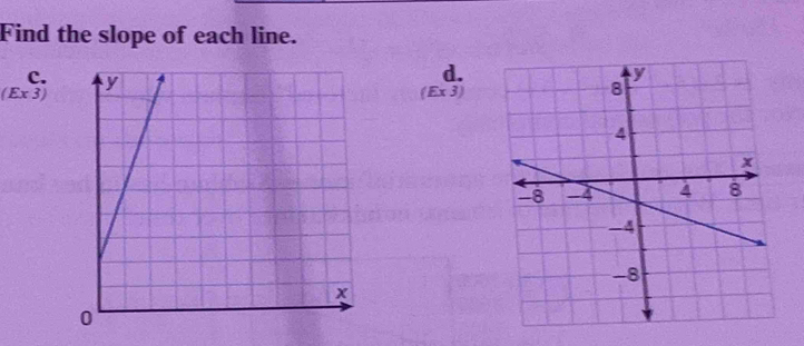 Find the slope of each line. 
c. 
d.
(Ex3)
(Ex3)