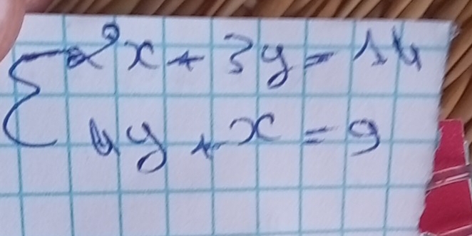 beginarrayl 2^2x+3y=14 6y+x=9endarray.