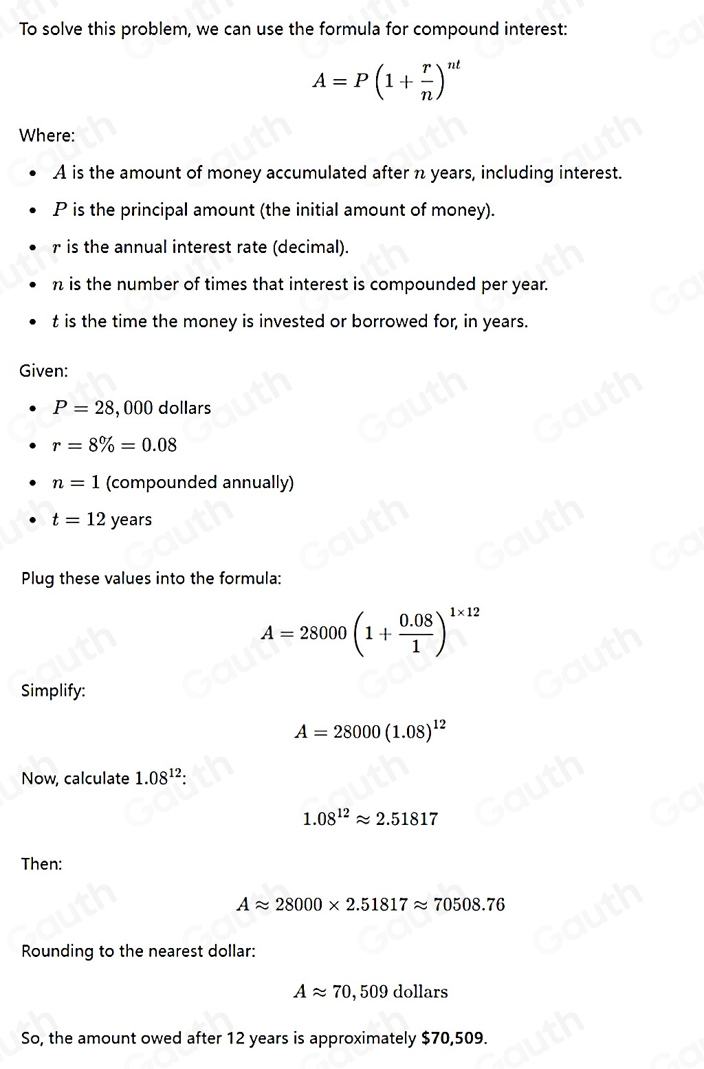 Solved: An amount of $28,000 is borrowed for 12 years at 8% interest ...