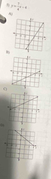 y= 7/4 x-4
A) 
B) 
C) 
D)