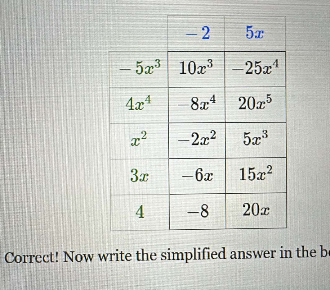 Correct! Now write the simplified answer in the b