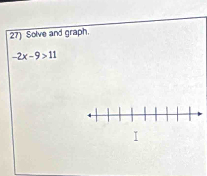 Solve and graph.
-2x-9>11