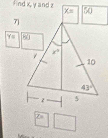 Find x, y and z 50
x=
7)
Y=
Z