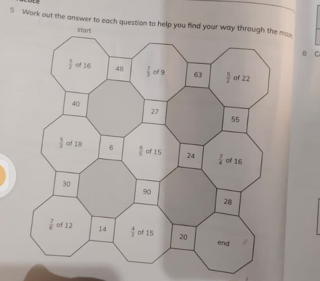 cace
5 Work out the answer to each quesz
8 C