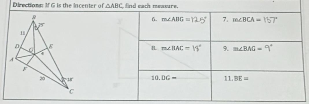 Directions: If G is the incenter of