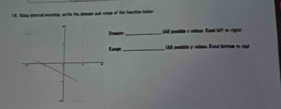 Dany beterval eniation, write the dome and ronge of the function beine 
Ponain:_ Lll prssible a valnns Rond left to rigin) 
Range _ (AS penibia y valms. Rand bottem to sd