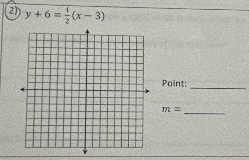 y+6= 1/2 (x-3)
_ 
Point:
m=
_