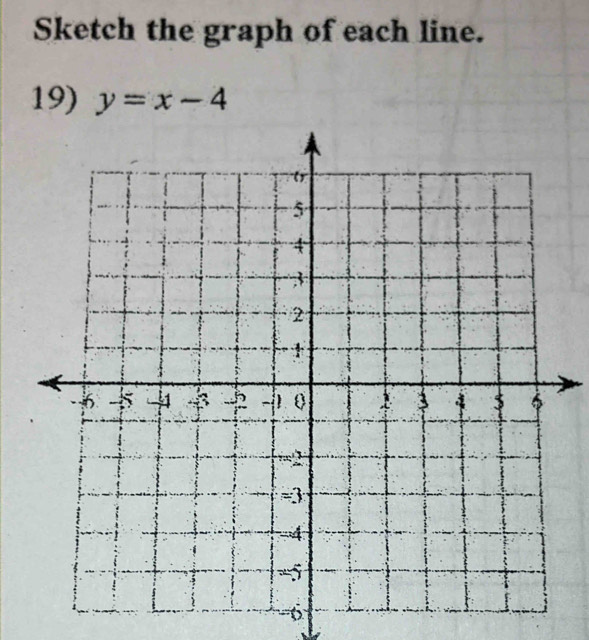 Sketch the graph of each line. 
19) y=x-4
6