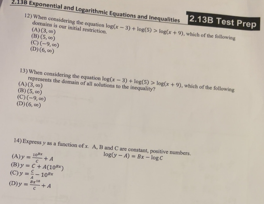 Gelöst:2.13B Exponential and Logarithmic Equations and Inequalities 2 ...