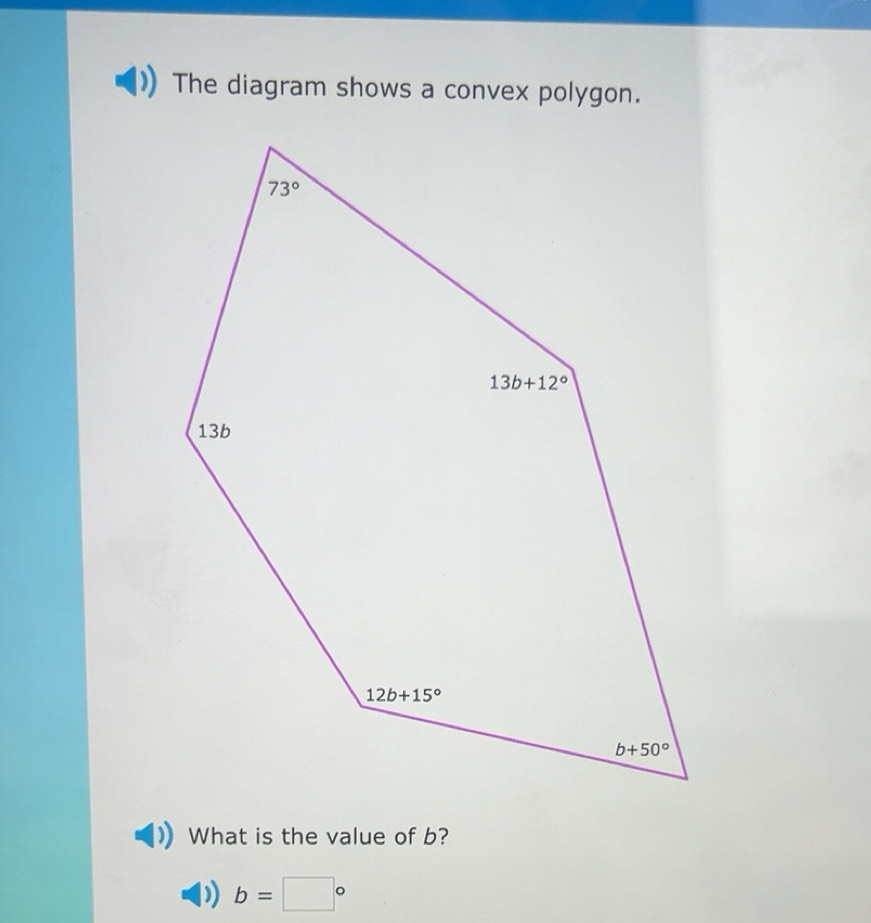Solved: The diagram shows a convex polygon. What is the value of b ...